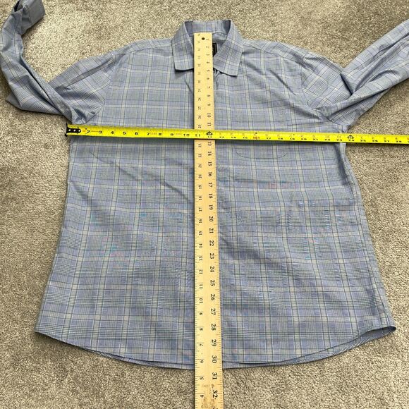 Jos. A. Bank Traveller Tailored Fit Dress Shirt Men Large Blue Plaid Cotton Work - Picture 7 of 11